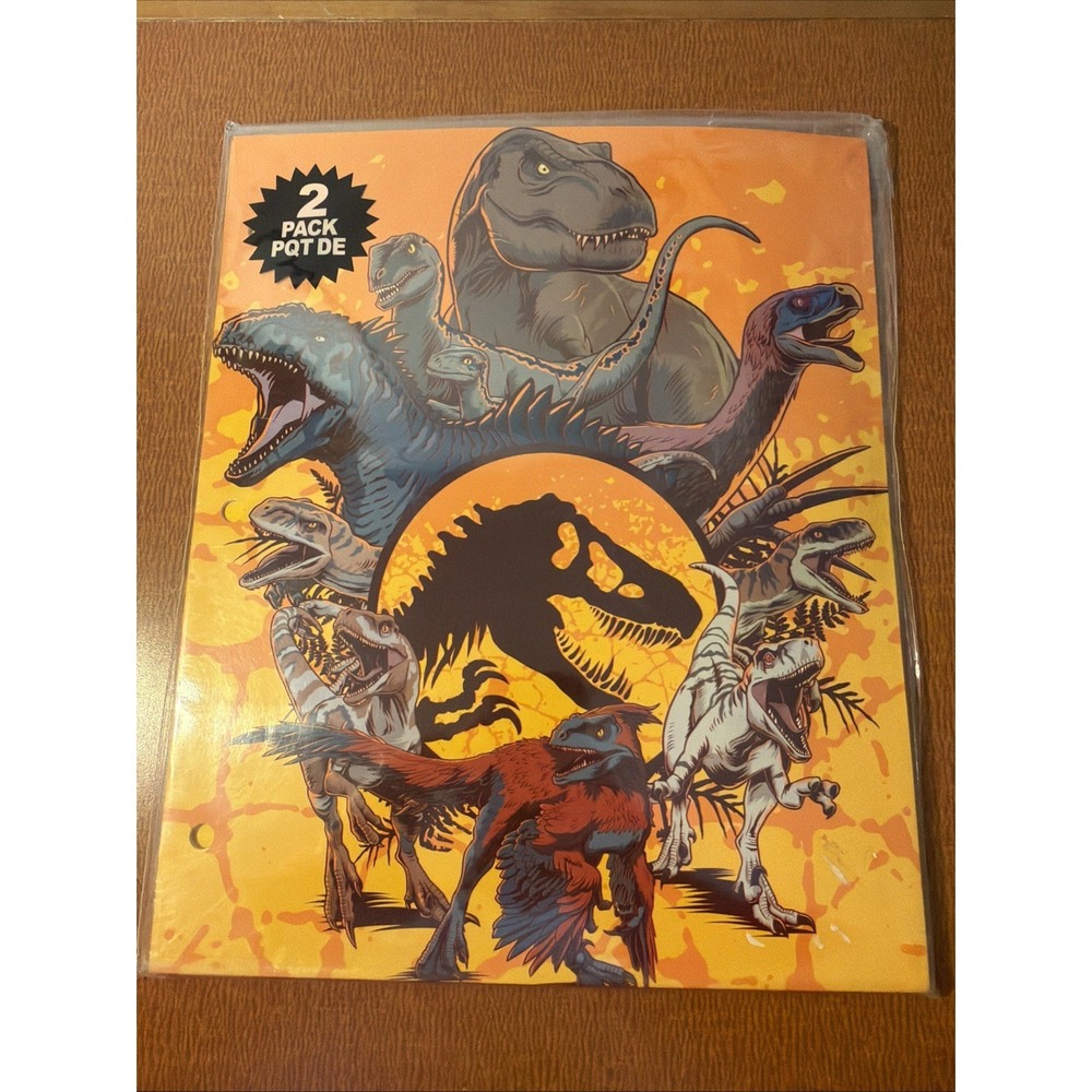 Jurassic World Folders Bundle - 2 Pack 3-Hole 2-Pocket Portfolio Folders New